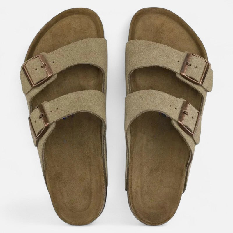 Deldo | Taupe Suede Leather – Casual Sandals with Flexible Anatomical Footbed