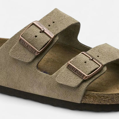 Deldo | Taupe Suede Leather – Casual Sandals with Flexible Anatomical Footbed