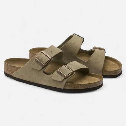 Deldo | Taupe Suede Leather – Casual Sandals with Flexible Anatomical Footbed