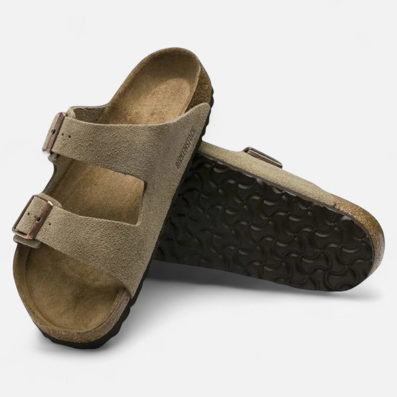 Deldo | Taupe Suede Leather – Casual Sandals with Flexible Anatomical Footbed
