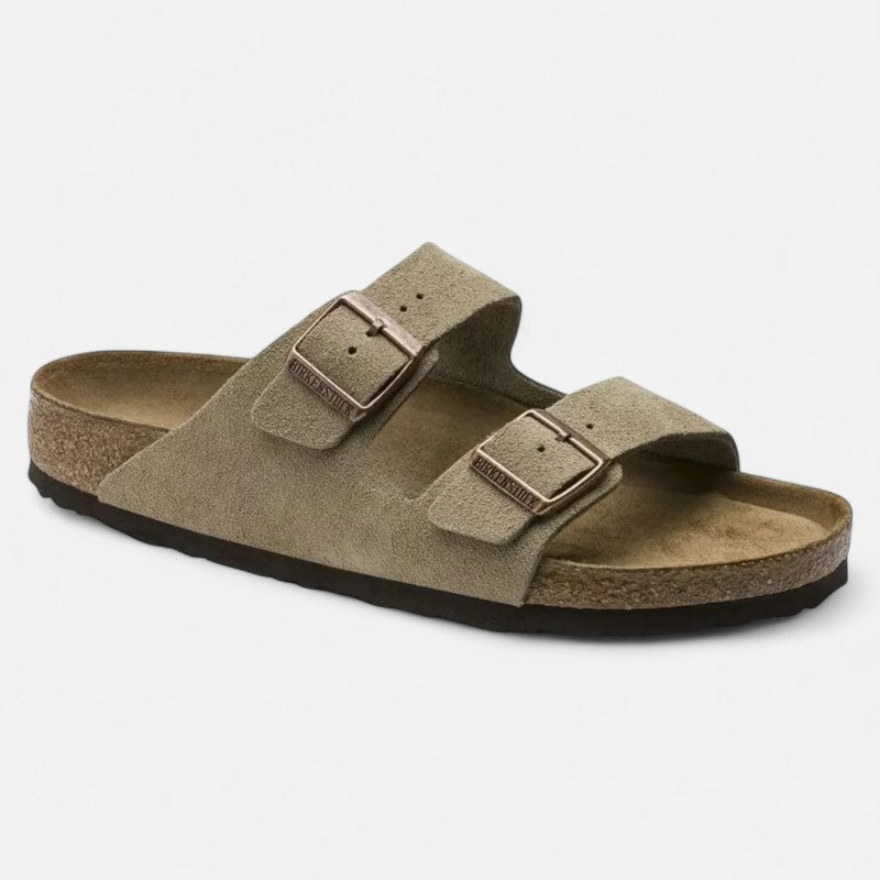Deldo | Taupe Suede Leather – Casual Sandals with Flexible Anatomical Footbed