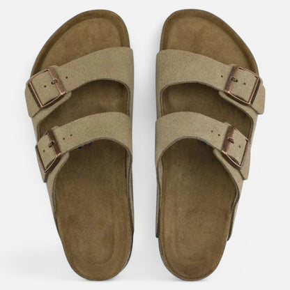 Deldo | Taupe Suede Leather – Casual Sandals with Flexible Anatomical Footbed